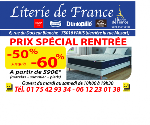 Promotion sur la vente de matelas en latex naturel et sommier avec jeux de pieds  Reffd'or à Issy-les-moulineaux et ses alentours