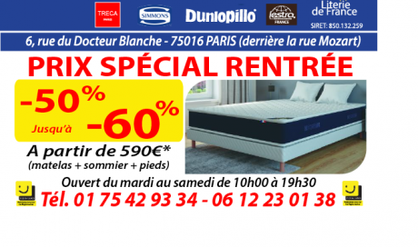 Promotion sur la vente de matelas en latex naturel et sommier avec jeux de pieds  Reffd'or à Issy-les-moulineaux et ses alentours